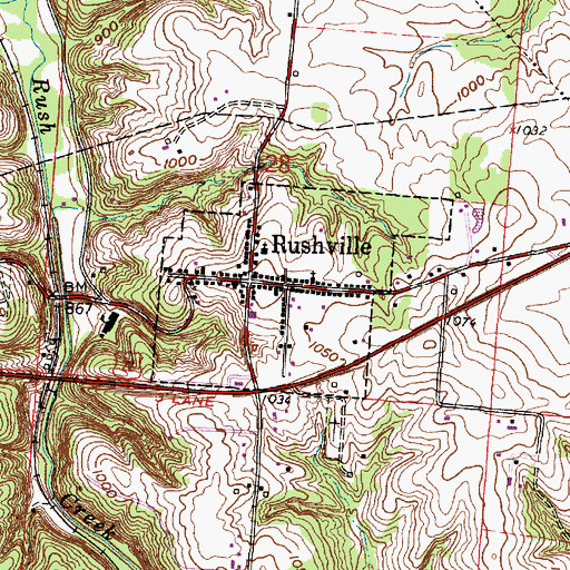 Topographic Map of Village of Rushville, OH