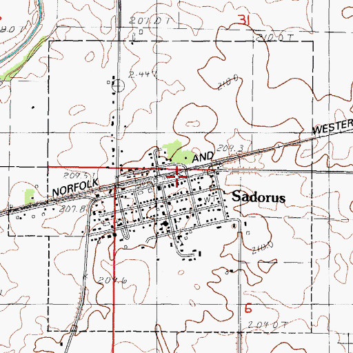 Topographic Map of Village of Sadorus, IL