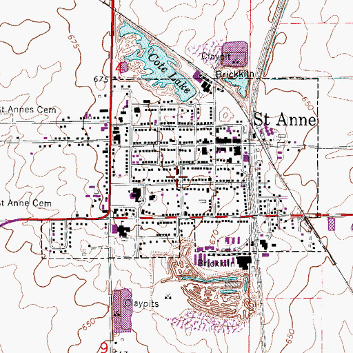 Topographic Map of Village of Saint Anne, IL