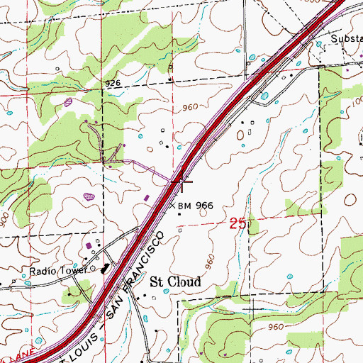 Topographic Map of Village of Saint Cloud, MO