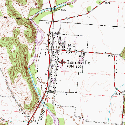 Topographic Map of Village of Saint Louisville, OH