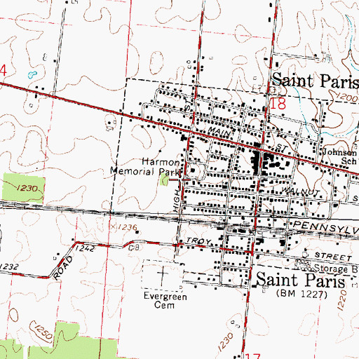 Topographic Map of Village of Saint Paris, OH