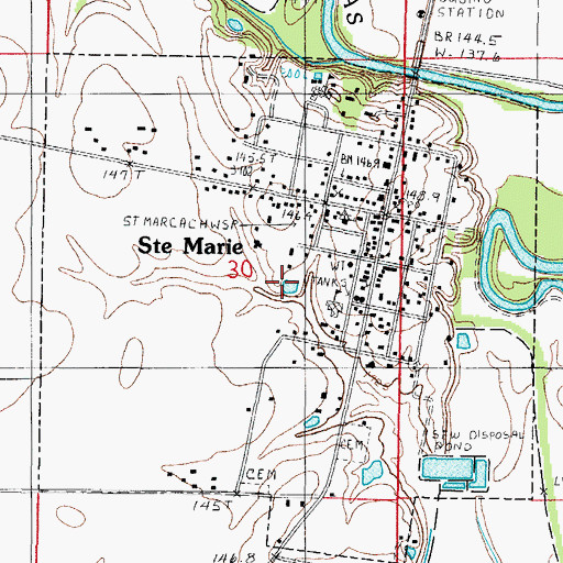 Topographic Map of Village of Sainte Marie, IL