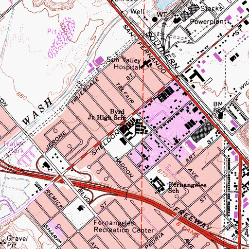 Topographic Map of Byrd Middle School, CA