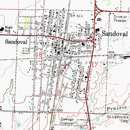 Topographic Map of Village of Sandoval, IL
