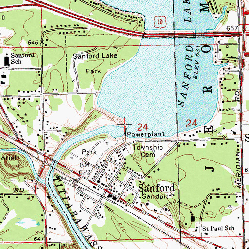 Topographic Map of Village of Sanford, MI