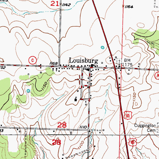 Topographic Map of Village of Louisburg, MO