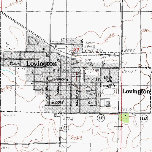 Topographic Map of Village of Lovington, IL