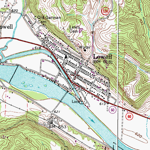 Topographic Map of Village of Lowell, OH