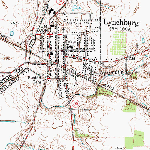 Topographic Map of Village of Lynchburg, OH