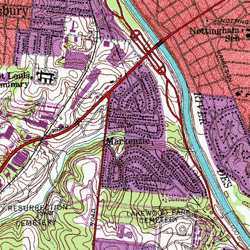 Topographic Map of Village of Mackenzie, MO
