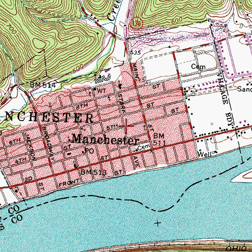Topographic Map of Village of Manchester, OH
