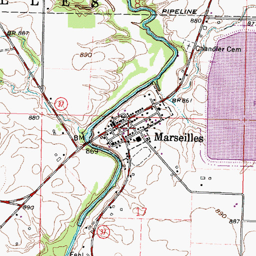 Topographic Map of Village of Marseilles, OH