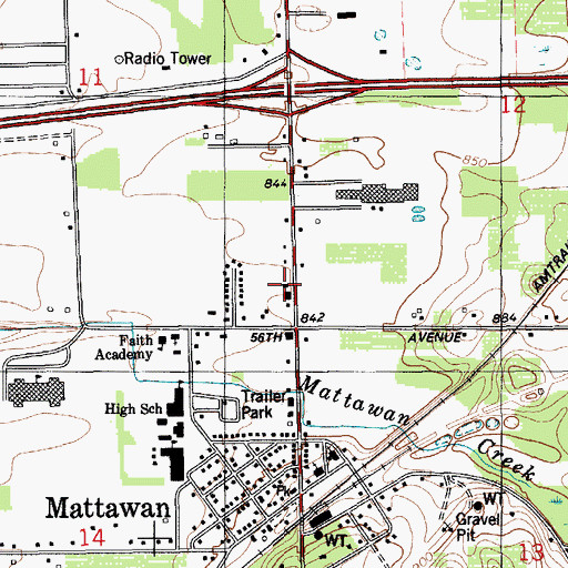 Topographic Map of Village of Mattawan, MI