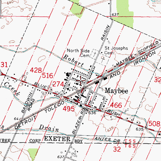 Topographic Map of Village of Maybee, MI