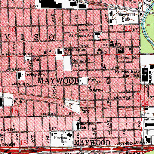 Topographic Map of Village of Maywood, IL