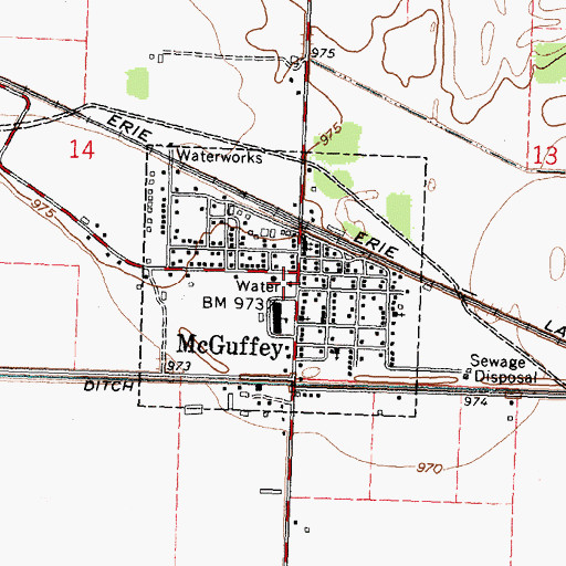 Topographic Map of Village of McGuffey, OH