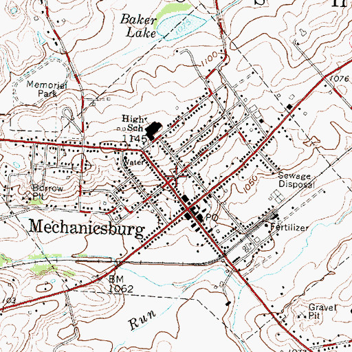Topographic Map of Village of Mechanicsburg, OH