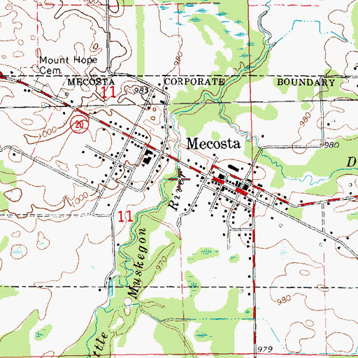 Topographic Map of Village of Mecosta, MI