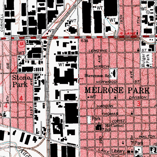 Topographic Map of Village of Melrose Park, IL