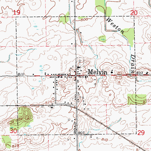 Topographic Map of Village of Melvin, MI