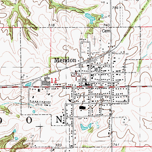 Topographic Map of Village of Mendon, IL