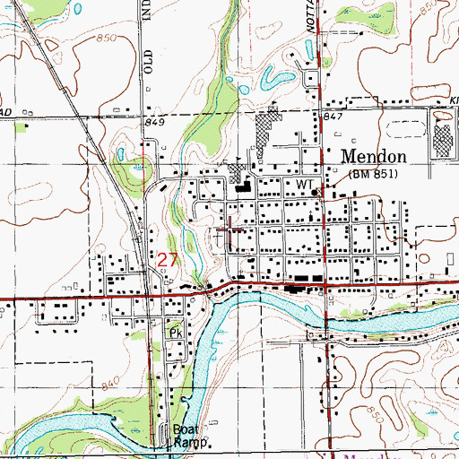 Topographic Map of Village of Mendon, MI
