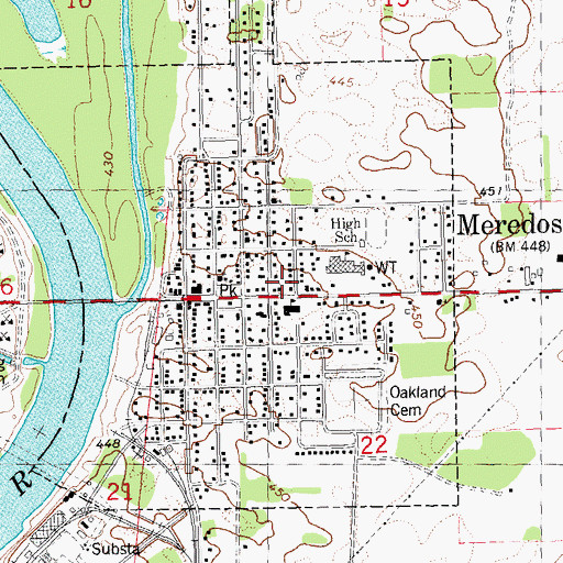 Topographic Map of Village of Meredosia, IL