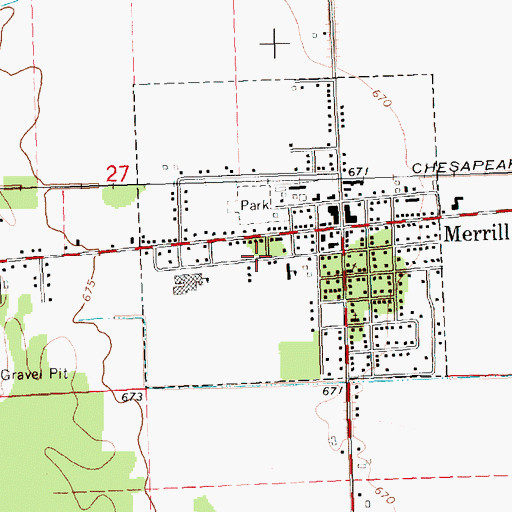 Topographic Map of Village of Merrill, MI