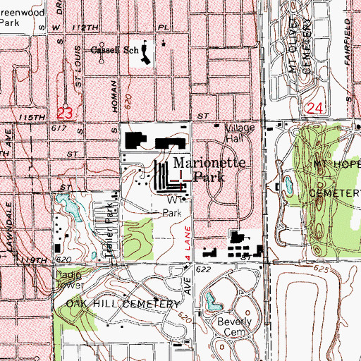 Topographic Map of Village of Merrionette Park, IL