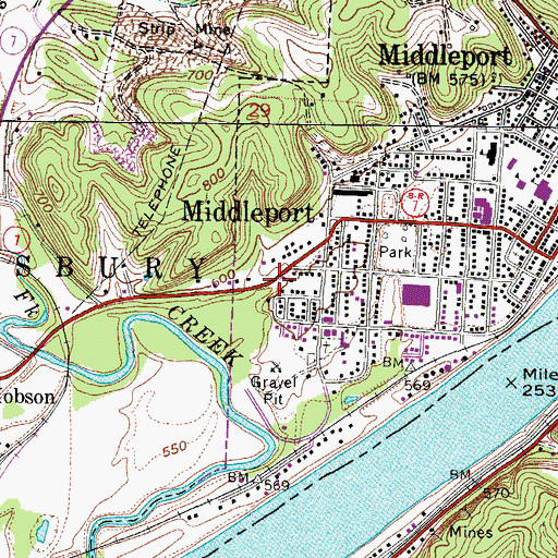 Topographic Map of Village of Middleport, OH