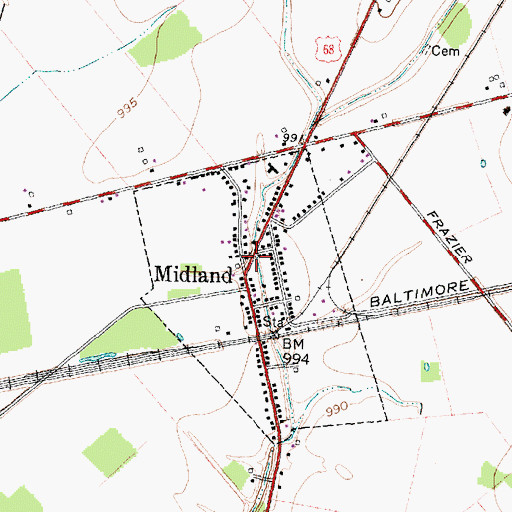 Topographic Map of Village of Midland, OH
