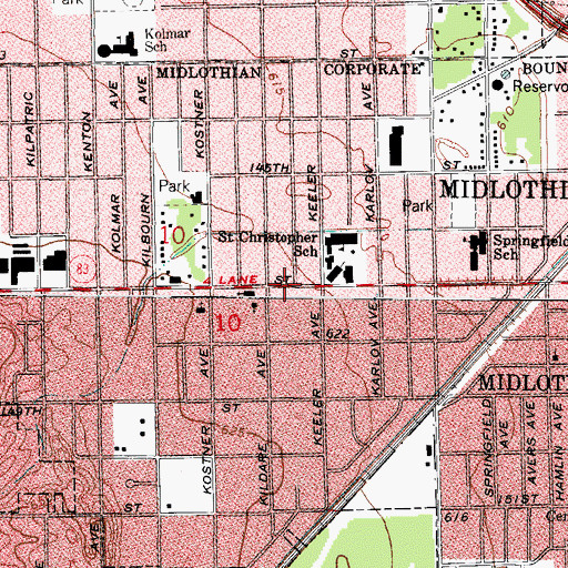 Topographic Map of Village of Midlothian, IL