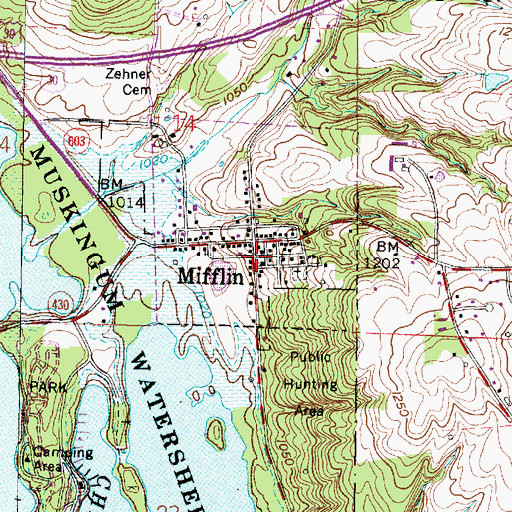 Topographic Map of Village of Mifflin, OH