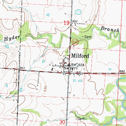 Topographic Map of Village of Milford, MO