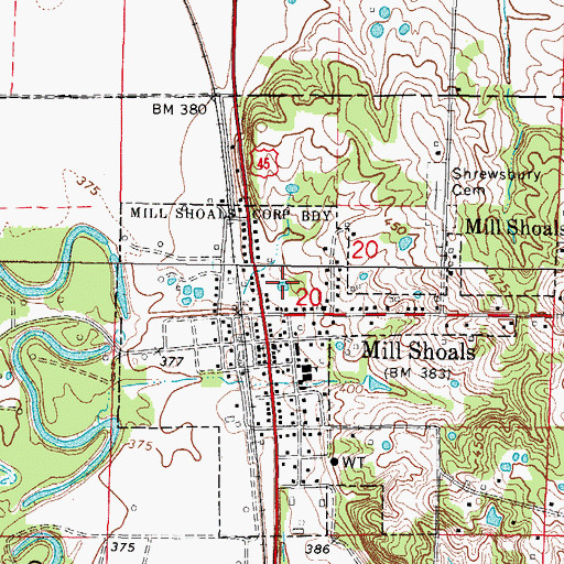 Topographic Map of Village of Mill Shoals, IL