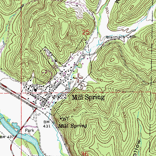 Topographic Map of Village of Mill Spring, MO