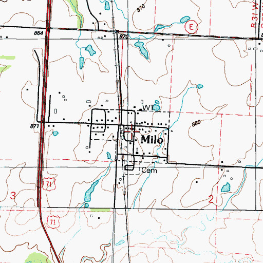 Topographic Map of Village of Milo, MO