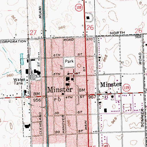Topographic Map of Village of Minster, OH