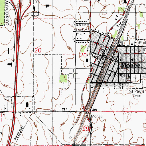 Topographic Map of Village of Monee, IL