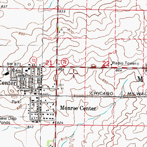 Topographic Map of Village of Monroe Center, IL