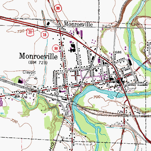 Topographic Map of Village of Monroeville, OH