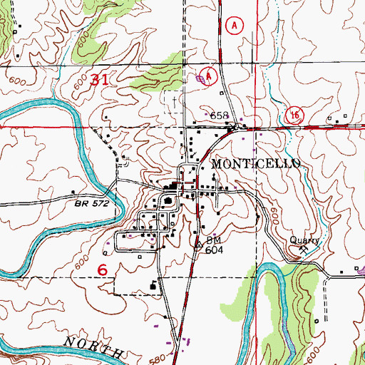 Topographic Map of Village of Monticello, MO