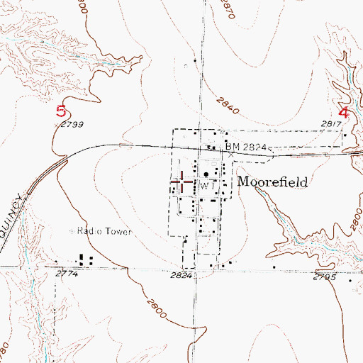Topographic Map of Village of Moorefield, NE