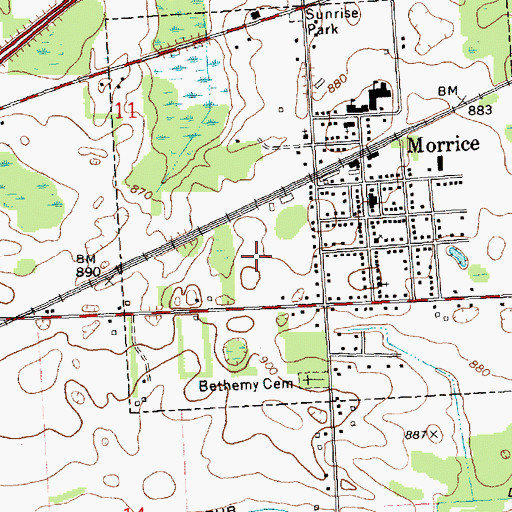 Topographic Map of Village of Morrice, MI