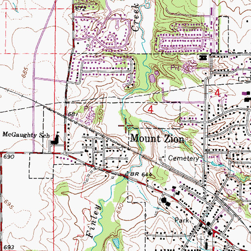 Topographic Map of Village of Mount Zion, IL