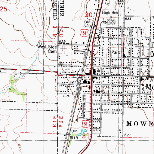 Topographic Map of Village of Moweaqua, IL