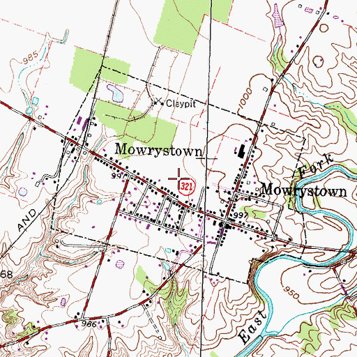 Topographic Map of Village of Mowrystown, OH