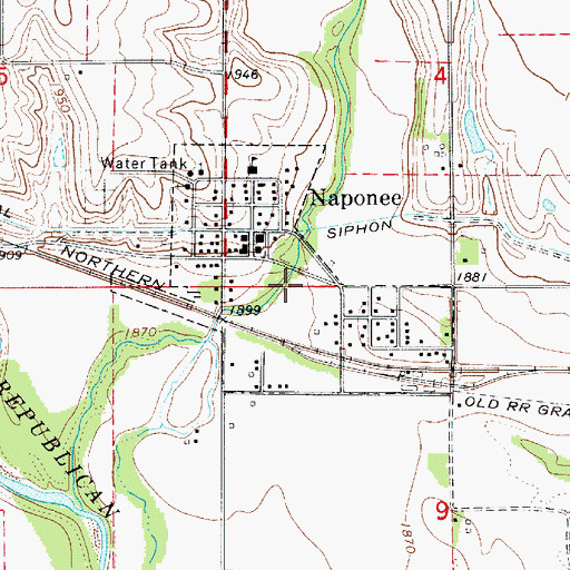 Topographic Map of Village of Naponee, NE