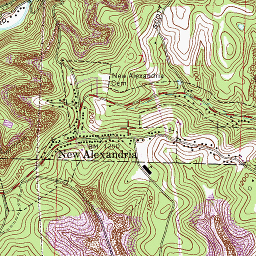 Topographic Map of Village of New Alexandria, OH